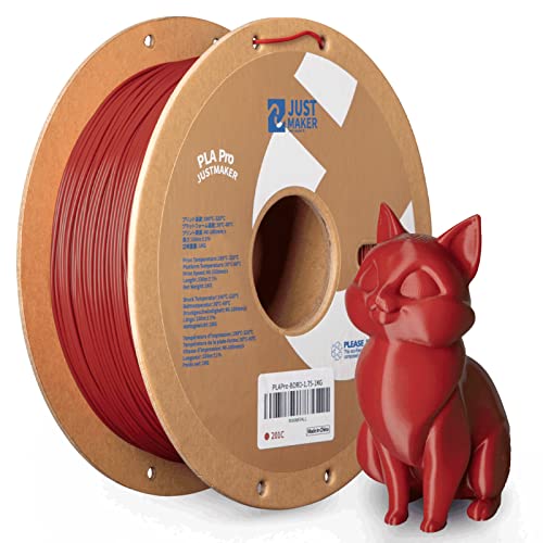 JUSTMAKER PLA Pro (PLA+) 3D Printer Filament, Upgrade Cardboard Spool, Print with Most 3D Printers, Dimensional Accuracy +/-0.03mm, 1.75mm, 1kg, Burgundy Red