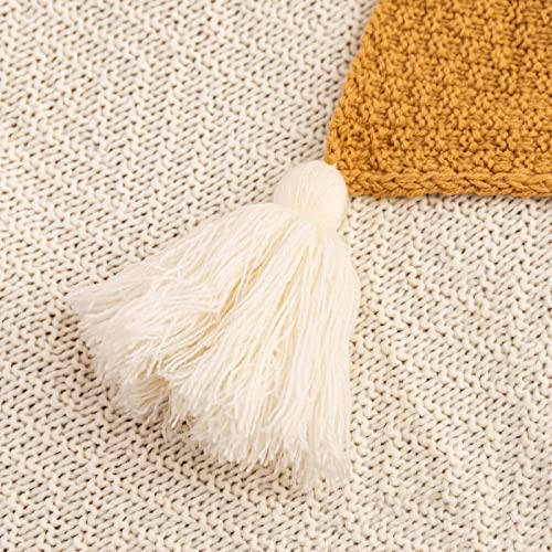 Senshuerjie Cotton Knit Blanket Cozy Soft Light Throw Blanket for Sofa Chair Bed Blankets with Handmade Tassel (Khaki and Brown Combo 50x60 Inch)