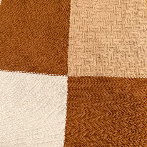 Senshuerjie Cotton Knit Blanket Cozy Soft Light Throw Blanket for Sofa Chair Bed Blankets with Handmade Tassel (Khaki and Brown Combo 50x60 Inch)