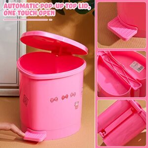 2 Pieces Strawberry Desk Trash Can Cute Trash Can Kawaii Mini Trash Can for Desk Mini Garbage Can Plastic Strawberry Kitchen Waste Bin with Sticker for Car Office Home Bedroom Bathroom Decor (Pink)