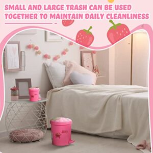 2 Pieces Strawberry Desk Trash Can Cute Trash Can Kawaii Mini Trash Can for Desk Mini Garbage Can Plastic Strawberry Kitchen Waste Bin with Sticker for Car Office Home Bedroom Bathroom Decor (Pink)