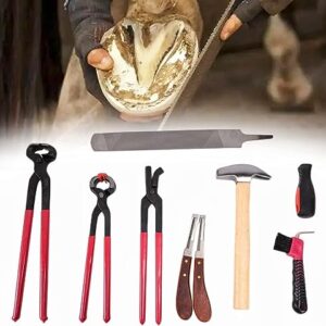 lukar 8PCS Horse Hoof Trimmers Farrier Tools Kit, Includes Horse Hoof Nipper, Horseshoe Cutting Pliers, Hoof Nail Clincher, Hoof Hammer, Hoof Knife, Rasp File, Horseshoe Brush