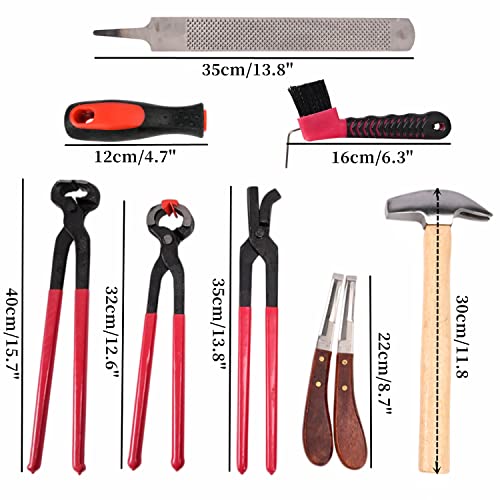 lukar 8PCS Horse Hoof Trimmers Farrier Tools Kit, Includes Horse Hoof Nipper, Horseshoe Cutting Pliers, Hoof Nail Clincher, Hoof Hammer, Hoof Knife, Rasp File, Horseshoe Brush