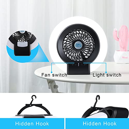 Camping Fan, Tent Fan with Hanging Hook Portable Fan with Light Mini USB Fan,Standing Cooling Fan,Hanging,Fishing,Hiking Ceiling Fan led Camp Lantern Fan Silenced Sleep Fan Outdoor Indoor (Grey)