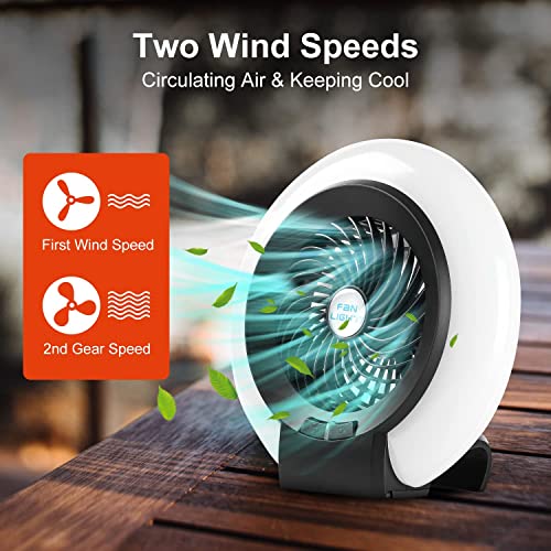 Camping Fan, Tent Fan with Hanging Hook Portable Fan with Light Mini USB Fan,Standing Cooling Fan,Hanging,Fishing,Hiking Ceiling Fan led Camp Lantern Fan Silenced Sleep Fan Outdoor Indoor (Grey)