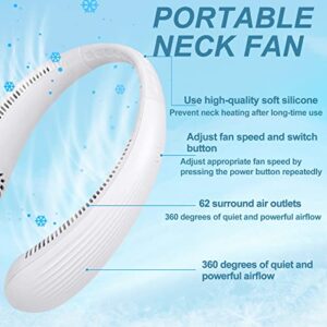 kissxiaoya Portable Bladeless Neck Fan, Hand Free Leafless Neckband Fan, Rechargeable Wearable Personal Fan with 3000 mAh Long-Lasting Battery, Adjustable 3 Speeds(White)