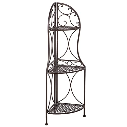 XAONIEN 3 Tier Metal Corner Shelf Stand for Kitchen Free Standing Corner Shelf, Bakers Rack, Antique Bronze