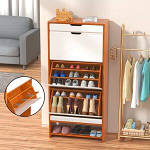 AWQM Shoe Cabinet, Modern Shoe Storage Organizer with 3 Flip Drawers, Wooden Freestanding Shoe Rack for Entryway, Hallway, Living Room, White