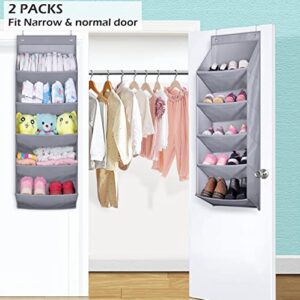 MISSLO Narrow Over the Door Organizer with Deep Pocket - 2 Pack Behind the Door Storage Organizer Rack for Baby Diaper, Shoe, Closet, Bathroom, Bedroom, Pantry, Nursery, Gray