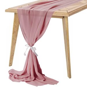 yastouay chiffon table runner 29x120 inches dusty pink romantic wedding table runners 10ft sheer table linens for bridal baby shower birthday party cake reception table decorations