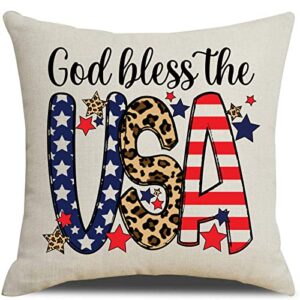 psdwets 4th of july decorations pillow covers 18x18,god bless the usa,stars and stripes independence day memorial day patriotic cushion case for sofa