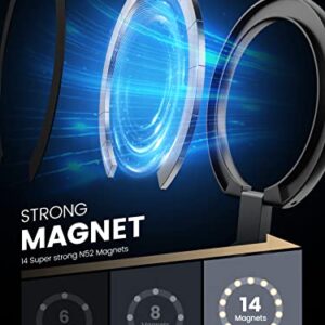 A-LuGei【Removable Wireless Charging】 MagSafe Ring, 【Foldable & Detachable】 Magnetic Cell Phone Ring Holder Finger Kickstand, 【14 Strong Magnets】 Phone Holder for Hand Mag Safe iPhone Ring Holder Grip