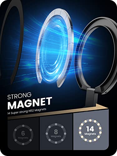 A-LuGei【Removable Wireless Charging】 MagSafe Ring, 【Foldable & Detachable】 Magnetic Cell Phone Ring Holder Finger Kickstand, 【14 Strong Magnets】 Phone Holder for Hand Mag Safe iPhone Ring Holder Grip