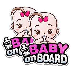 dr.kbder baby on board sticker for cars 2pcs, 6.5" by 6", funny baby girl in car warning stickers cute baby accessory stickers sign, baby up in this b sticker for cars bumper car decal