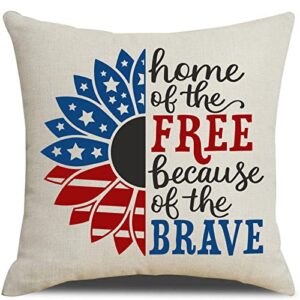 psdwets patriotic sunflower pillow covers 18x18,4th of july independence day decorations cushion case for sofa,home of the free because of the brave