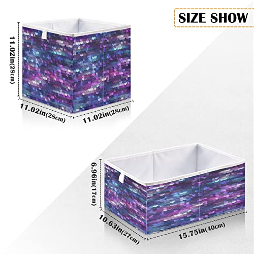 WELLDAY Storage Basket Mermaid Purple Sequins Foldable 15.8 x 10.6 x 7 in Cube Storage Bin Home Decor Organizer Storage Baskets Box for Toys, Books, Shelves, Closet, Laundry, Nursery