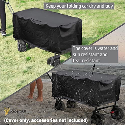 Iceberg Elf Folding Wagon Rainproof Insulation Cover, with 6 Hooks, Black Thin (Cover only, Accessories not Included)