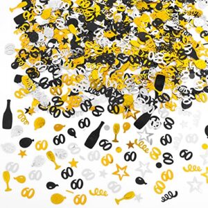 3000 pieces birthday confetti number 60 glitter confetti birthday cake confetti table confetti black gold and silver party decorations supplies for birthday, anniversary (60th style)