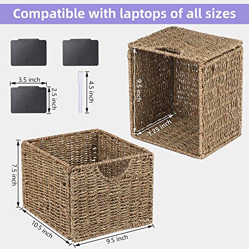 Seagrass Storage Baskets with Labels, 10.5x9x7.5in Wicker Storage Basket, Storage Baskets for Shelves Set of 3, Pantry Baskets Organization,Kitchen Storage Baskets, Bathroom Shelves Storage Basket