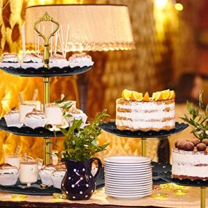 Potchen 9 Pcs Black Dessert Table Display Set Includes 6 Pcs Rectangle Cupcake Stand and 3 Pcs Round 3 Tiered Serving Tray Cake Gold