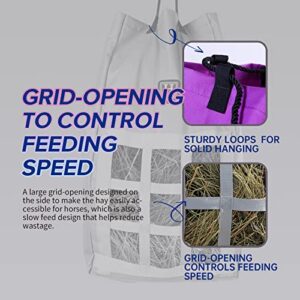 Harrison Howard Premium Durable Adjustable Horse Slow Feed Hay Bag Waterproof Large Capacity Purple