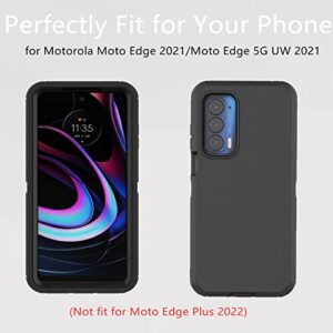 for Motorola Moto Edge 2021 Case, Moto Edge 5G UW Case, Heavy Duty Defender Case Dustproof Shockproof Protection 3 in 1 Rugged Phone Cover for Moto Edge 5G UW/Moto Edge 2021 (Black)