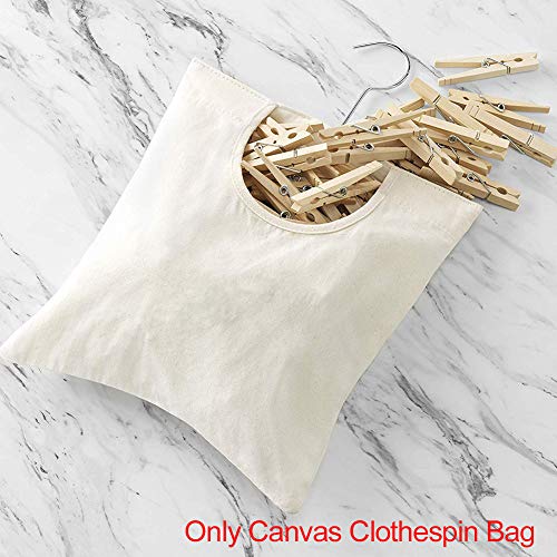 JIANWEI Canvas Clothespin Bag, Clothes Pins Bag Holder, Laundry Clothes Pin Storage Organizer with Hook, Portable Hanging Storage Organizer For Home Balcony Travel(Beige)
