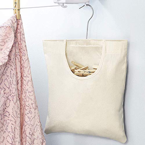 JIANWEI Canvas Clothespin Bag, Clothes Pins Bag Holder, Laundry Clothes Pin Storage Organizer with Hook, Portable Hanging Storage Organizer For Home Balcony Travel(Beige)