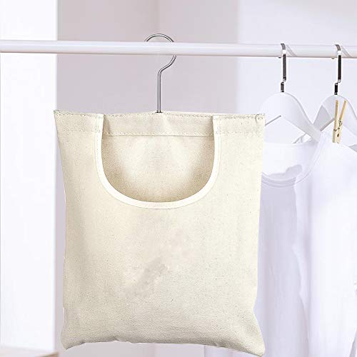 JIANWEI Canvas Clothespin Bag, Clothes Pins Bag Holder, Laundry Clothes Pin Storage Organizer with Hook, Portable Hanging Storage Organizer For Home Balcony Travel(Beige)