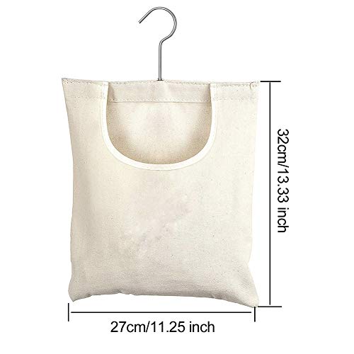 JIANWEI Canvas Clothespin Bag, Clothes Pins Bag Holder, Laundry Clothes Pin Storage Organizer with Hook, Portable Hanging Storage Organizer For Home Balcony Travel(Beige)