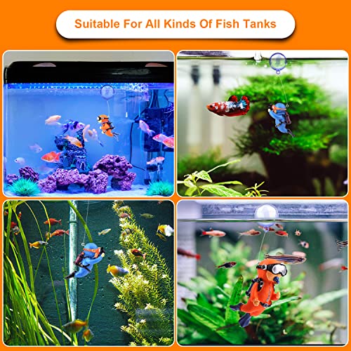 TOYMIS 2 Pack Fish Tank Decorations, Cute Little Diver Aquarium Decoration Fish Tank Aquarium Diver Ornament Floating Aquarium Accessories (Orange, Blue)