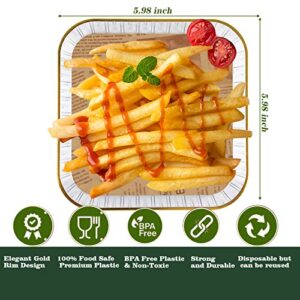 8 Pack Gold Plastic Clear Serving Trays with Tray Storage Rack - Party Trays for Serving Food - Square Tray 5.92" x 5.92" - Party, Halloween, Christmas Plastic Trays for Food (Green)