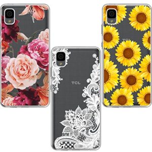 HAIJ (3 Pack) for TCL 30Z Case, Shock-Absorption Anti-Scratch Crystal Clear Soft TPU Bumper Protective Phone Case Cover for Alcatel TCL 30Z 30 Z 4G LTE T602DL, White Flower, Sun Flower, Purple Flower