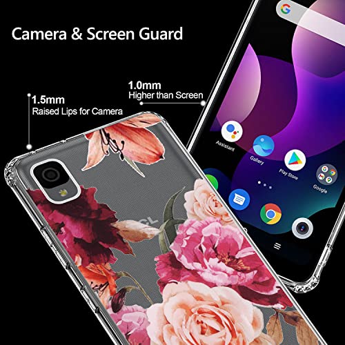 HAIJ (3 Pack) for TCL 30Z Case, Shock-Absorption Anti-Scratch Crystal Clear Soft TPU Bumper Protective Phone Case Cover for Alcatel TCL 30Z 30 Z 4G LTE T602DL, White Flower, Sun Flower, Purple Flower