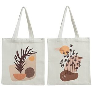 2pcs canvas tote bag for women aesthetic tote bag reusable flower tote bag with handles for shopping school supplies