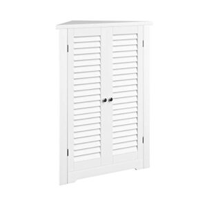 Lavish Home 3-Shelf Corner Cabinet – Storage Cupboard with Stylish Shutter Doors and Adjustable Shelves for Kitchen or Bathroom Furniture (White), Small