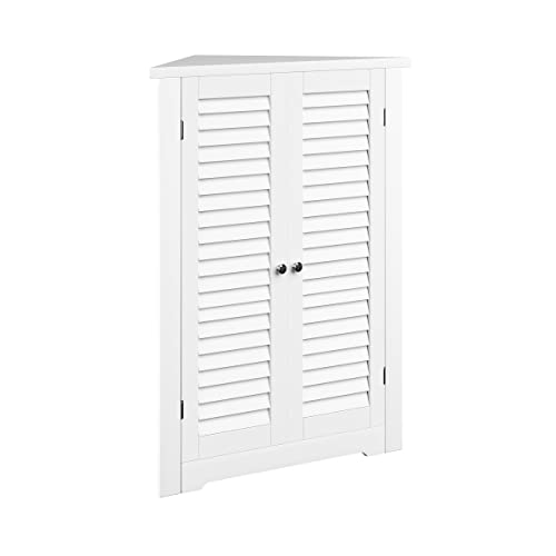 Lavish Home 3-Shelf Corner Cabinet – Storage Cupboard with Stylish Shutter Doors and Adjustable Shelves for Kitchen or Bathroom Furniture (White), Small