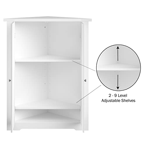 Lavish Home 3-Shelf Corner Cabinet – Storage Cupboard with Stylish Shutter Doors and Adjustable Shelves for Kitchen or Bathroom Furniture (White), Small