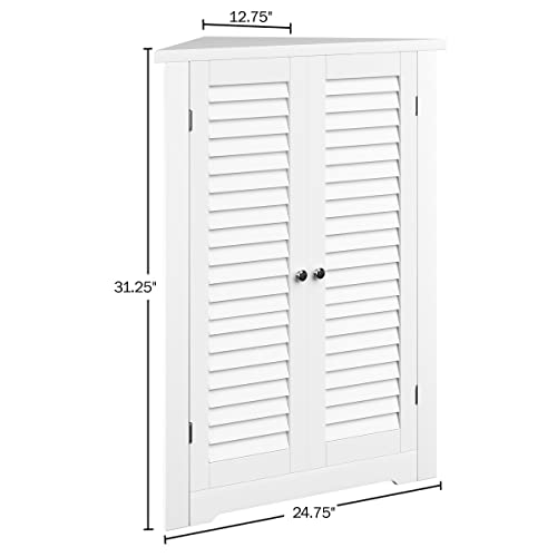 Lavish Home 3-Shelf Corner Cabinet – Storage Cupboard with Stylish Shutter Doors and Adjustable Shelves for Kitchen or Bathroom Furniture (White), Small