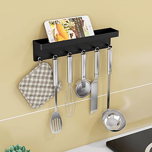 Key Holder for Wall-Mail Organizer Wall Mounted with Small Shelf and 6 Hooks,Key Rack for Home Entryway Hallway Kitchen Farmhouse Office Decor,Rustproof,No Drilling,Black