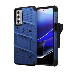 zizo bolt bundle for moto g stylus 5g (2022) case with screen protector kickstand holster lanyard - blue