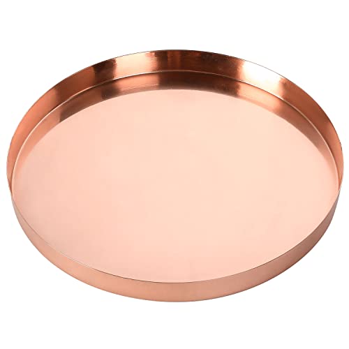 MyGift Modern 11-inch Copper Plated Metal Round Serving Platter Tray, Decorative Coffee Table Tray - Handcrafted in India