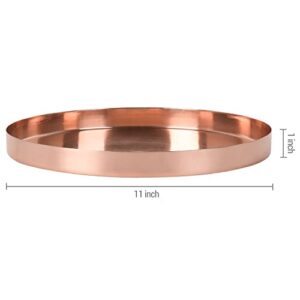 MyGift Modern 11-inch Copper Plated Metal Round Serving Platter Tray, Decorative Coffee Table Tray - Handcrafted in India