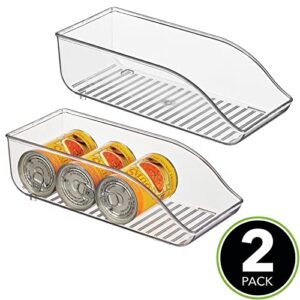 mDesign Long Plastic Soup Can Dispenser Storage Organizer Container Bin for Kitchen Pantry, Countertop, Cabinet, Refrigerator, Freezer, Hold Canned Food, Soda, Water, Ligne Collection, 2 Pack - Clear