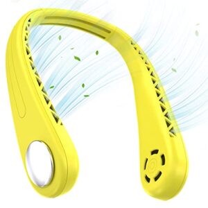 nhpoi portable neck fan,wearable bladeless hands-free fan,quiet design 3 speed fan,rechargeable,leafless,headphone design,360° surround faster cooling fan for indoor,outdoor 2023-yellow