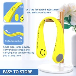 Nhpoi Portable Neck Fan,Wearable Bladeless Hands-Free Fan,Quiet Design 3 Speed Fan,Rechargeable,Leafless,Headphone Design,360° Surround Faster Cooling Fan for Indoor,Outdoor 2023-Yellow