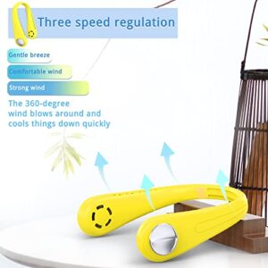 Nhpoi Portable Neck Fan,Wearable Bladeless Hands-Free Fan,Quiet Design 3 Speed Fan,Rechargeable,Leafless,Headphone Design,360° Surround Faster Cooling Fan for Indoor,Outdoor 2023-Yellow