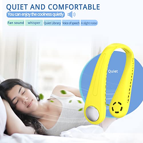 Nhpoi Portable Neck Fan,Wearable Bladeless Hands-Free Fan,Quiet Design 3 Speed Fan,Rechargeable,Leafless,Headphone Design,360° Surround Faster Cooling Fan for Indoor,Outdoor 2023-Yellow