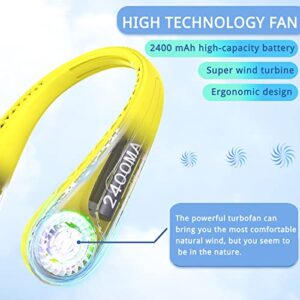 Nhpoi Portable Neck Fan,Wearable Bladeless Hands-Free Fan,Quiet Design 3 Speed Fan,Rechargeable,Leafless,Headphone Design,360° Surround Faster Cooling Fan for Indoor,Outdoor 2023-Yellow