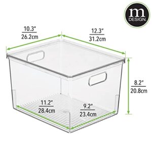 mDesign Large Plastic Stackable Kitchen Cabinet Storage Bin Box, Handles and Lid - Fridge, Cabinet, Counter Organizer for Snacks, Food, Drinks, or Supplies, Ligne Collection, 8 Pack, Clear